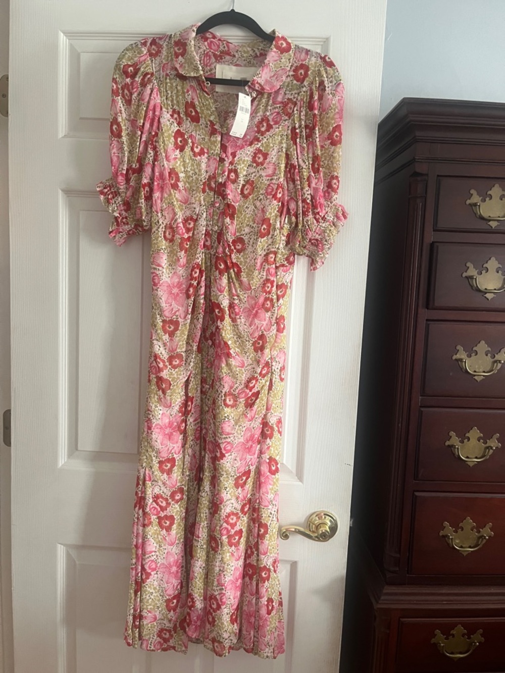 Anthropologie NWT Floral Pink and Olive Maxi Dress